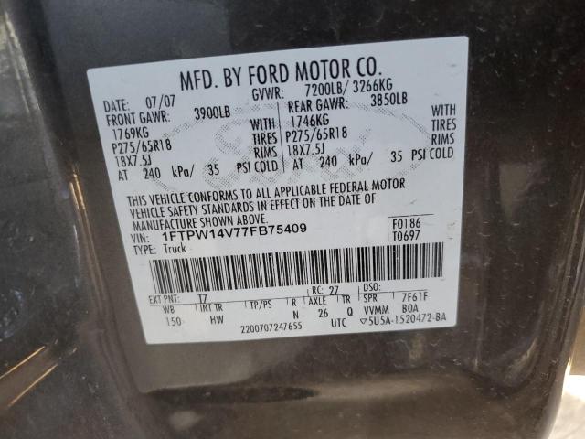 1FTPW14V77FB75409 - 2007 FORD F-150 SUPERCREW BROWN photo 12