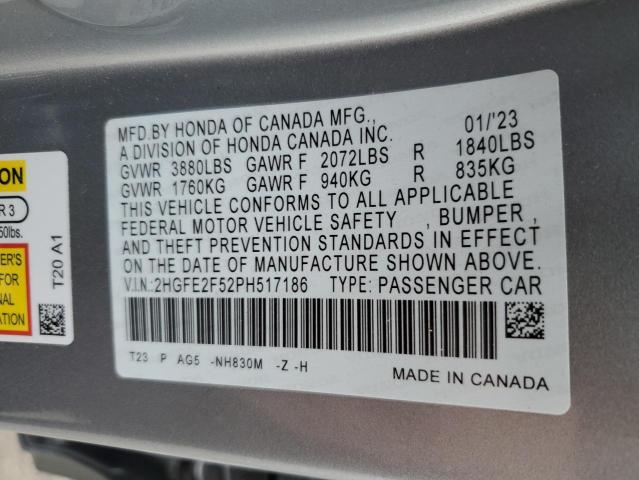 2HGFE2F52PH517186 - 2023 HONDA CIVIC SPORT ვერცხლისფერი ფოტო 13