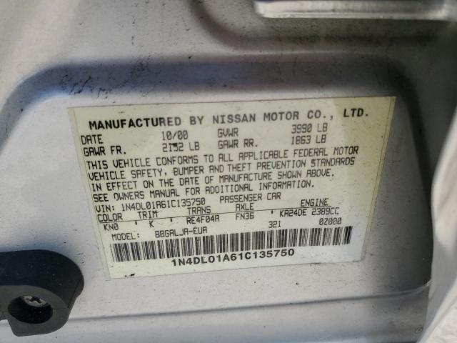 1N4DL01A61C135750 - 2001 NISSAN ALTIMA GXE SILVER photo 12