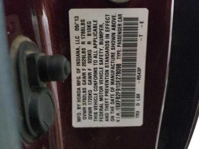 19XFB2F91DE278098 - 2013 HONDA CIVIC EXL MAROON photo 12