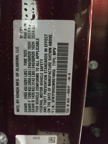 5FNYF8H53MB018855 - 2021 HONDA PASSPORT EXL Bordo foto 12