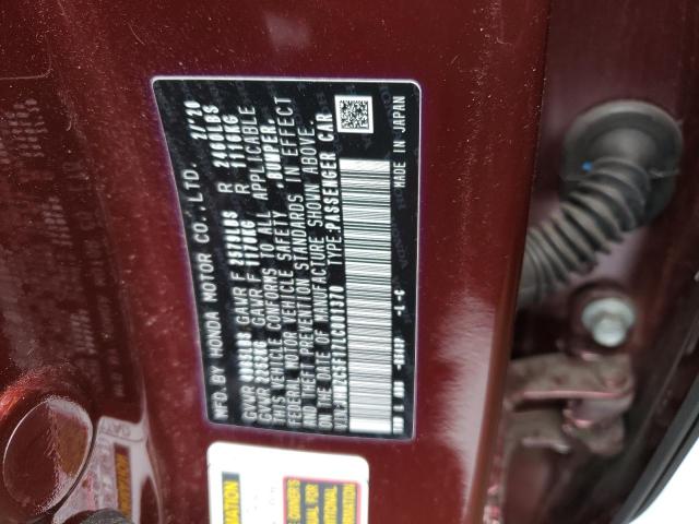 JHMZC5F17LC001370 - 2020 HONDA CLARITY BURGUNDY photo 12