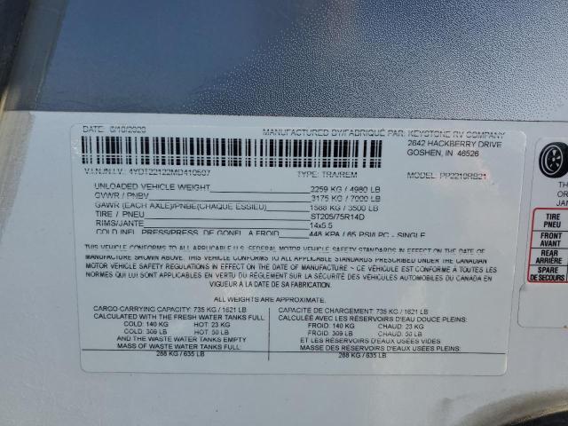 4YDT22122MD410507 - 2021 KEYSTONE PASSPORT WHITE photo 10