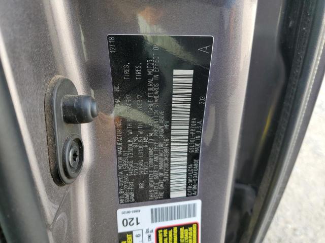 5TDYZ3DC3KS994416 - 2019 TOYOTA SIENNA XLE GRAY photo 13