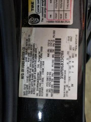 3FAHP0HG8CR342984 - 2012 FORD FUSION SE BLACK photo 12