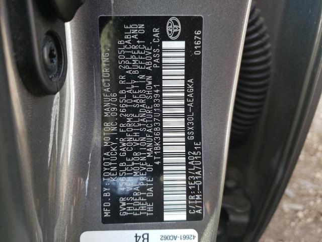 4T1BK36B37U183941 - 2007 TOYOTA AVALON XL GRAY photo 10