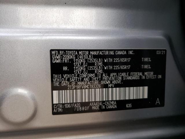 2T3P1RFV8MC193326 - 2021 TOYOTA RAV4 XLE SILVER photo 13