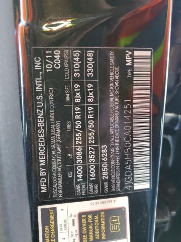 4JGDA5HB0CA014251 - 2012 MERCEDES-BENZ ML 350 4MATIC BLACK photo 13