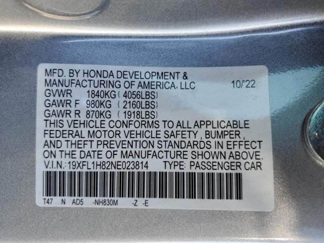 19XFL1H82NE023814 - 2022 HONDA CIVIC SPORT TOURING ვერცხლისფერი ფოტო 12