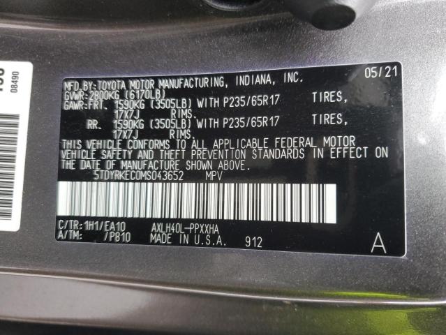 5TDYRKEC0MS043652 - 2021 TOYOTA SIENNA XLE GRAY photo 13