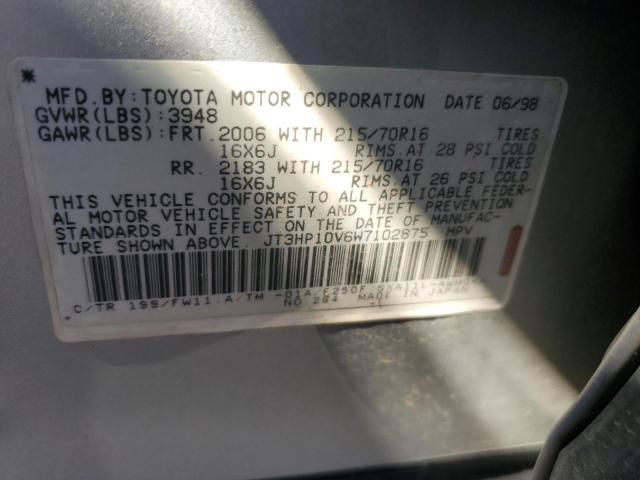 JT3HP10V6W7102875 - 1998 TOYOTA RAV4 SILVER photo 12