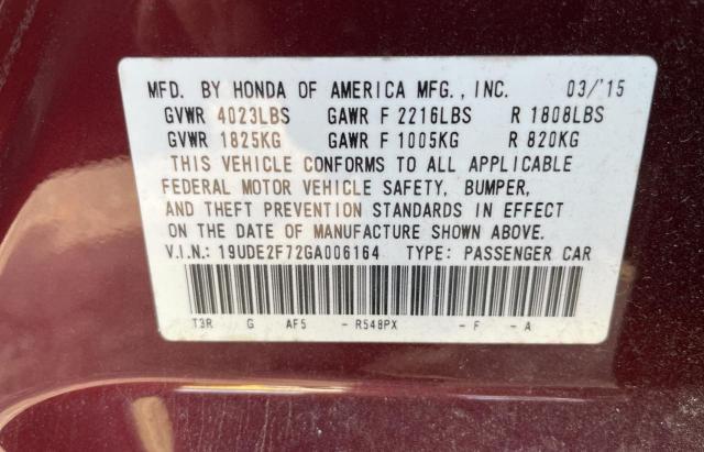 19UDE2F72GA006164 - 2016 ACURA ILX PREMIUM მუქწითელი ფოტო 10