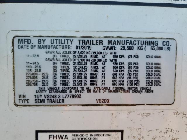 1UYVS2483L7778902 - 2020 UTILITY TRAILER Սպիտակ լուսանկար 10