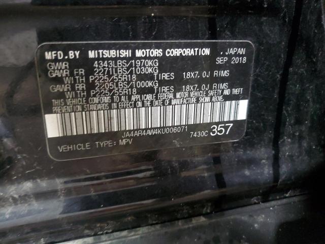 JA4AR4AW4KU006071 - 2019 MITSUBISHI OUTLANDER GT BLACK photo 13