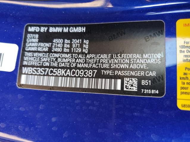 WBS3S7C58KAC09387 - 2019 BMW M4 CS Синий фото 12