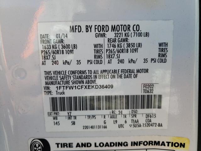 1FTFW1CFXEKD36409 - 2014 FORD F150 SUPERCREW WHITE photo 12