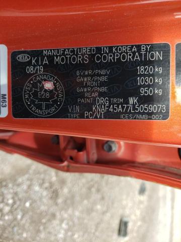 KNAF45A77L5059073 - 2020 KIA FORTE GT ORANGE photo 12