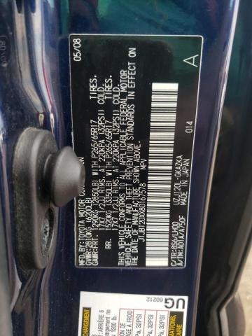 JTJBT20XX80167578 - 2008 LEXUS GX 470 BLUE photo 12