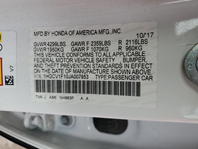 1HGCV1F10JA007953 - 2018 HONDA ACCORD LX WHITE photo 12