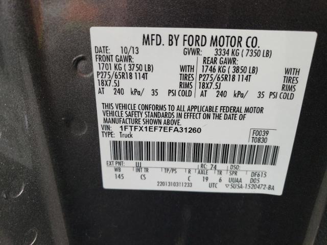 1FTFX1EF7EFA31260 - 2014 FORD F150 SUPER CAB GRAY photo 12