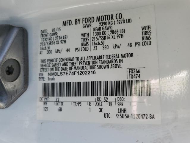 NM0LS7E74F1202216 - 2015 FORD TRANSIT CO XL WHITE photo 14