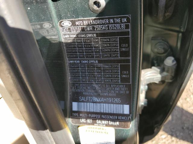 SALFT2BNXAH191265 - 2010 LAND ROVER LR2 HSE TECHNOLOGY GREEN photo 13