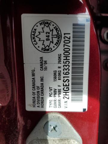 2HGES16335H007021 - 2005 HONDA CIVIC DX VP Կարմիր լուսանկար 13