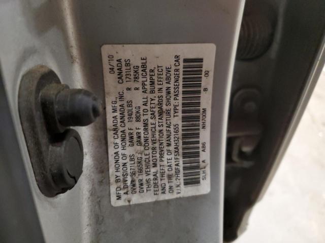 2HGFA1F5XAH321655 - 2010 HONDA CIVIC LX SILVER photo 12