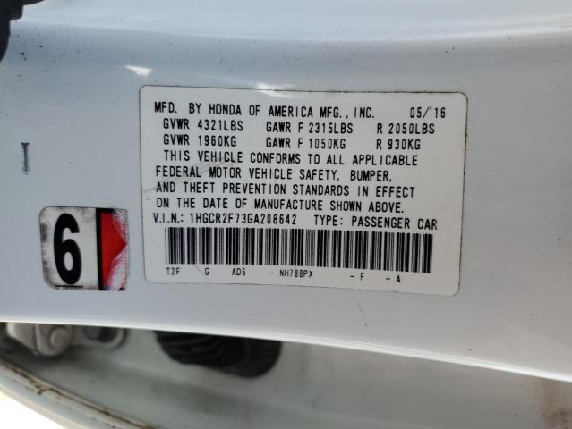 1HGCR2F73GA208642 - 2016 HONDA ACCORD EX WHITE photo 12