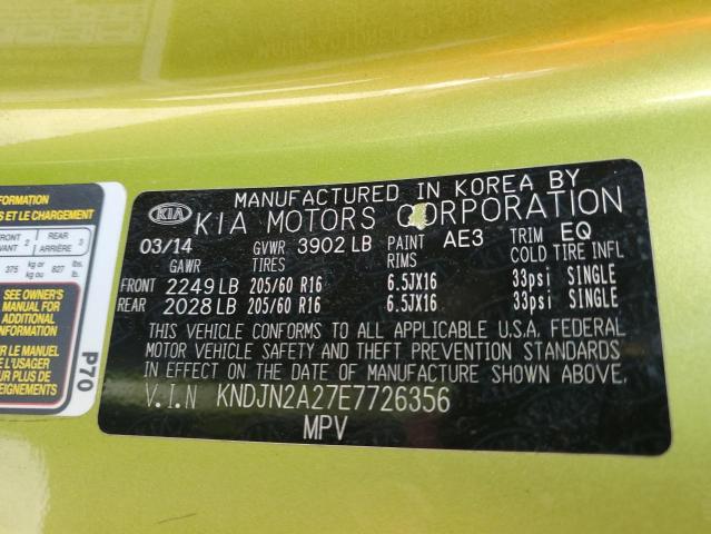 KNDJN2A27E7726356 - 2014 KIA SOUL GREEN photo 12