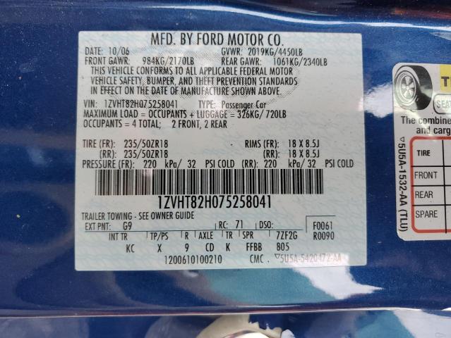 1ZVHT82H075258041 - 2007 FORD MUSTANG GT BLUE photo 12