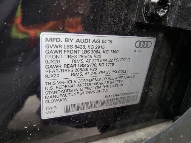 WA1LHAF73KD040790 - 2019 AUDI Q7 PREMIUM PLUS BLACK photo 13