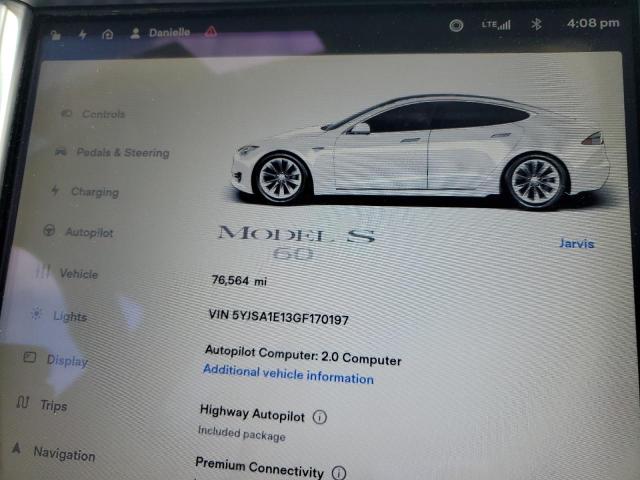 5YJSA1E13GF170197 - 2016 TESLA MODEL S Սպիտակ լուսանկար 9