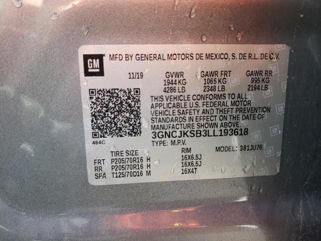 3GNCJKSB3LL193618 - 2020 CHEVROLET TRAX LS GRAY photo 13