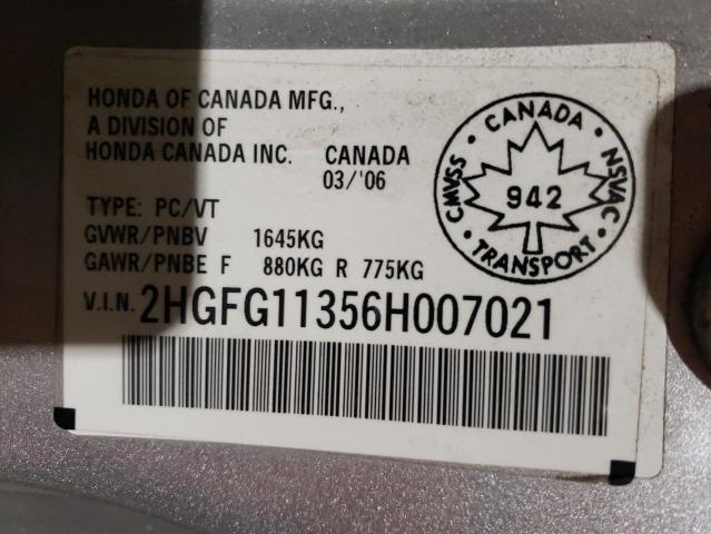 2HGFG11356H007021 - 2006 HONDA CIVIC DX VP SILVER photo 12