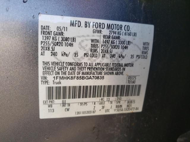 1FMHK8F85BGA70835 - 2011 FORD EXPLORER LIMITED CHARCOAL photo 13