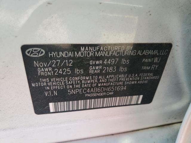 5NPEC4AB6DH651694 - 2013 HYUNDAI SONATA SE WHITE photo 12