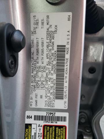 5TFJU4GN0FX074679 - 2015 TOYOTA TACOMA DOUBLE CAB PRERUNNER SILVER photo 12