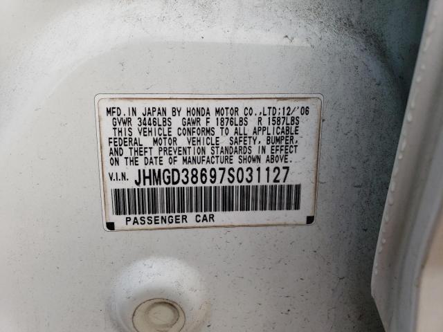 JHMGD38697S031127 - 2007 HONDA FIT S 白色 照片 12