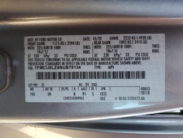 1FMCU0LZ4NUB79134 - 2022 FORD ESCAPE TITANIUM SILVER photo 13