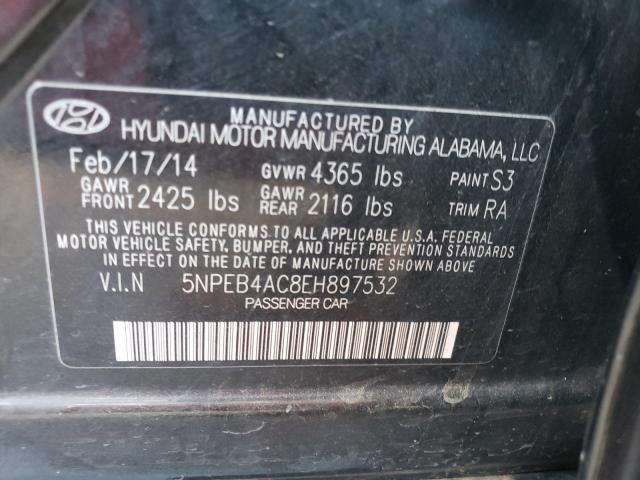 5NPEB4AC8EH897532 - 2014 HYUNDAI SONATA GLS BLACK photo 12