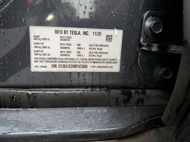 5YJSA1E28MF423888 - 2021 TESLA MODEL S GRAY photo 12