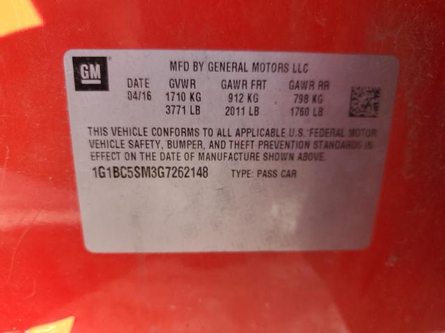 1G1BC5SM3G7262148 - 2016 CHEVROLET CRUZE LS RED photo 12