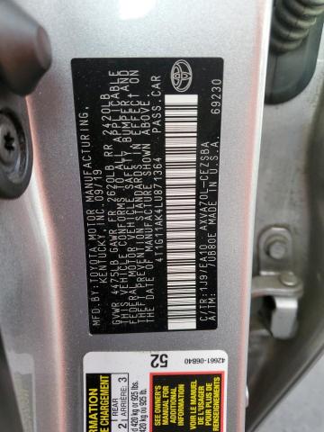 4T1G11AK4LU871364 - 2020 TOYOTA CAMRY SE SILVER photo 12