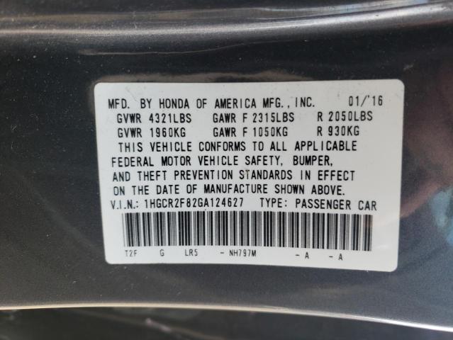 1HGCR2F82GA124627 - 2016 HONDA ACCORD EXL GRAY photo 12