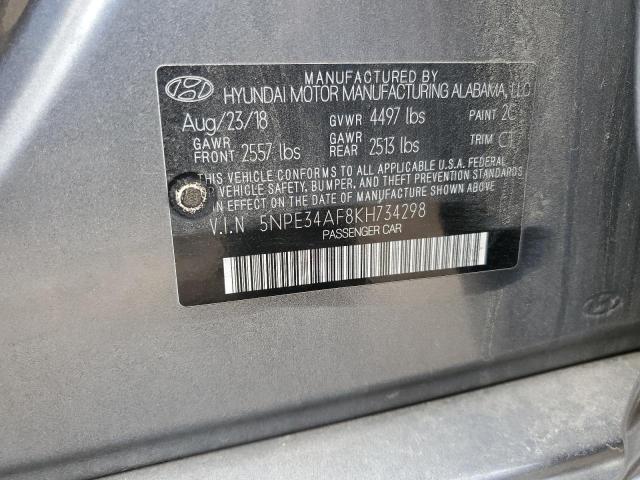 5NPE34AF8KH734298 - 2019 HYUNDAI SONATA LIMITED GRAY photo 12