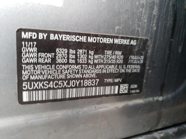 5UXKS4C5XJ0Y18837 - 2018 BMW X5 XDRIVE35D GRAY photo 13