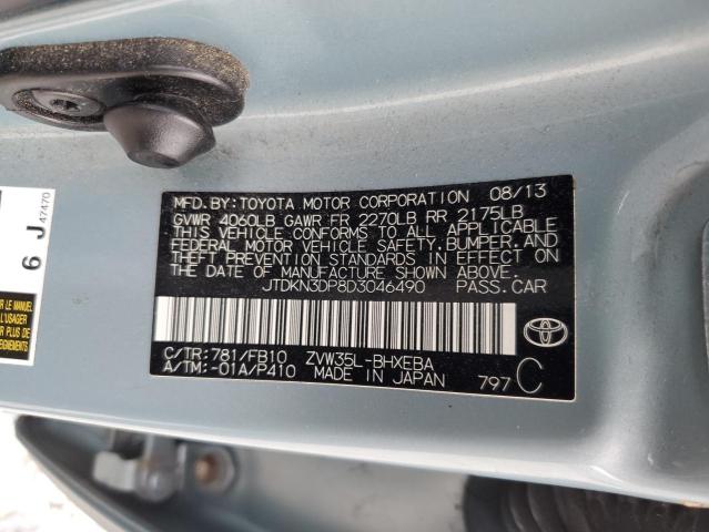 JTDKN3DP8D3046490 - 2013 TOYOTA PRIUS PLUG GREEN photo 13