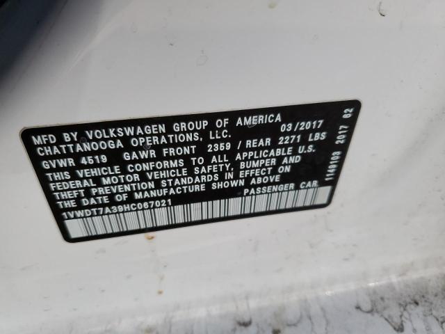 1VWDT7A39HC067021 - 2017 VOLKSWAGEN PASSAT R-LINE أبيض صورة 12