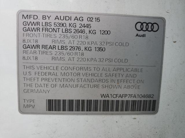 WA1CFAFP7FA104682 - 2015 AUDI Q5 PREMIUM WHITE photo 13